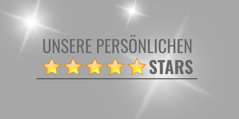 5 goldene Sterne mit der Beschriftung "Unsere persönlichen Stars"